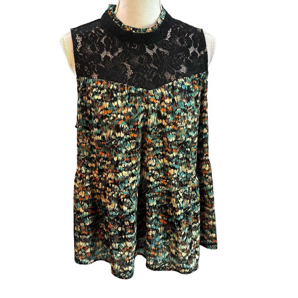 Daniel rainn Sleeveless floral Top with Lace Sz M